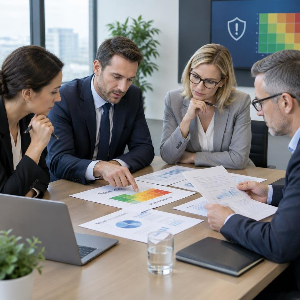 Business team in a meeting reviewing documents